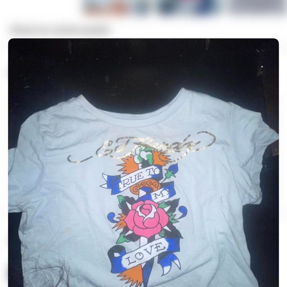 Ed hardy woman medium but fits small Blue Graphic T-Shirt crop top